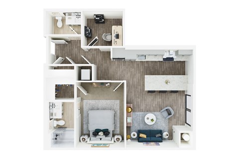 Floor plan for 1 bed, 1 bath, 840 sqft